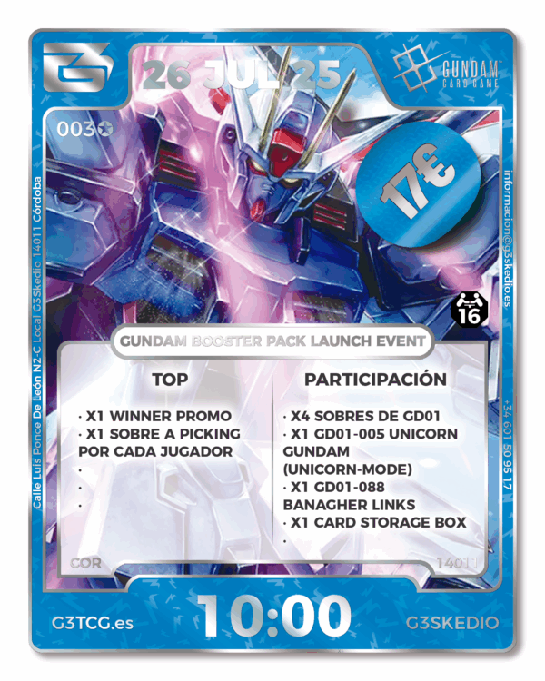 GUNDAM CARD GAME Booster Pack Launch Event - 26 JULIO - 10:00