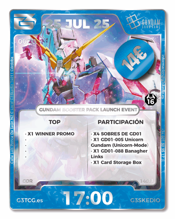 GUNDAM CARD GAME Booster Pack Launch Event - 25 JULIO - 17:00