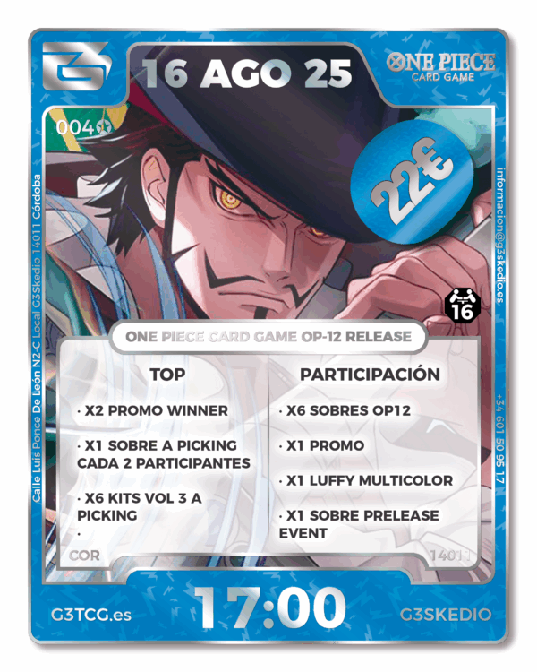 ONE PIECE CARD GAME - OP-12 Release Event - 16 Agosto - 17:00