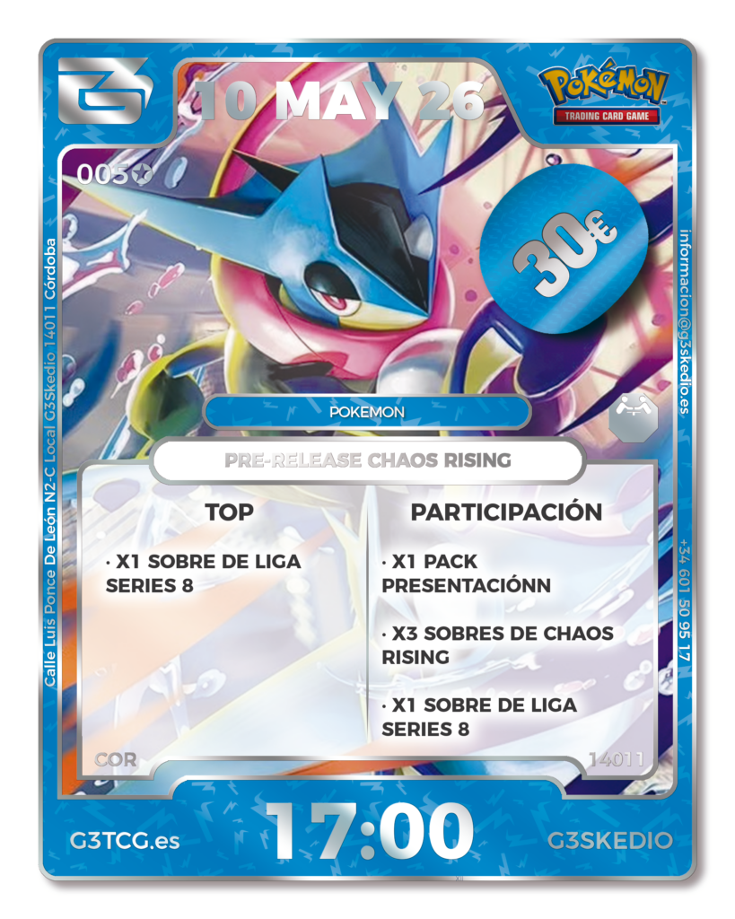 Pre-Release Pokemon Chaos Rising - 10 MAY - 17:00